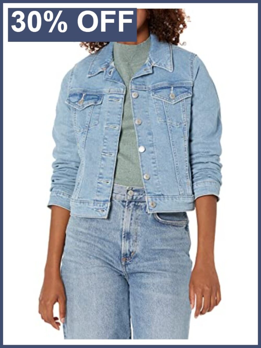 Stretch Denim Trucker Jacket Fitted Button Tab Hem Casual Fall Layer